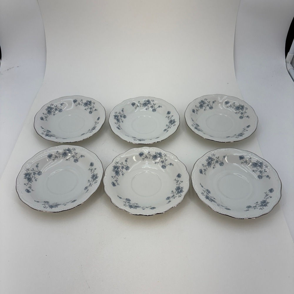 Johann Haviland Blue Garland Bavaria Germany 6 Inch Saucers Set of 6 Silver Trim